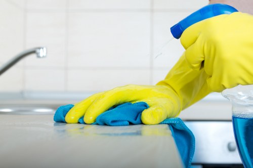 Local cleaning team working in a Bayswater flat with shared access